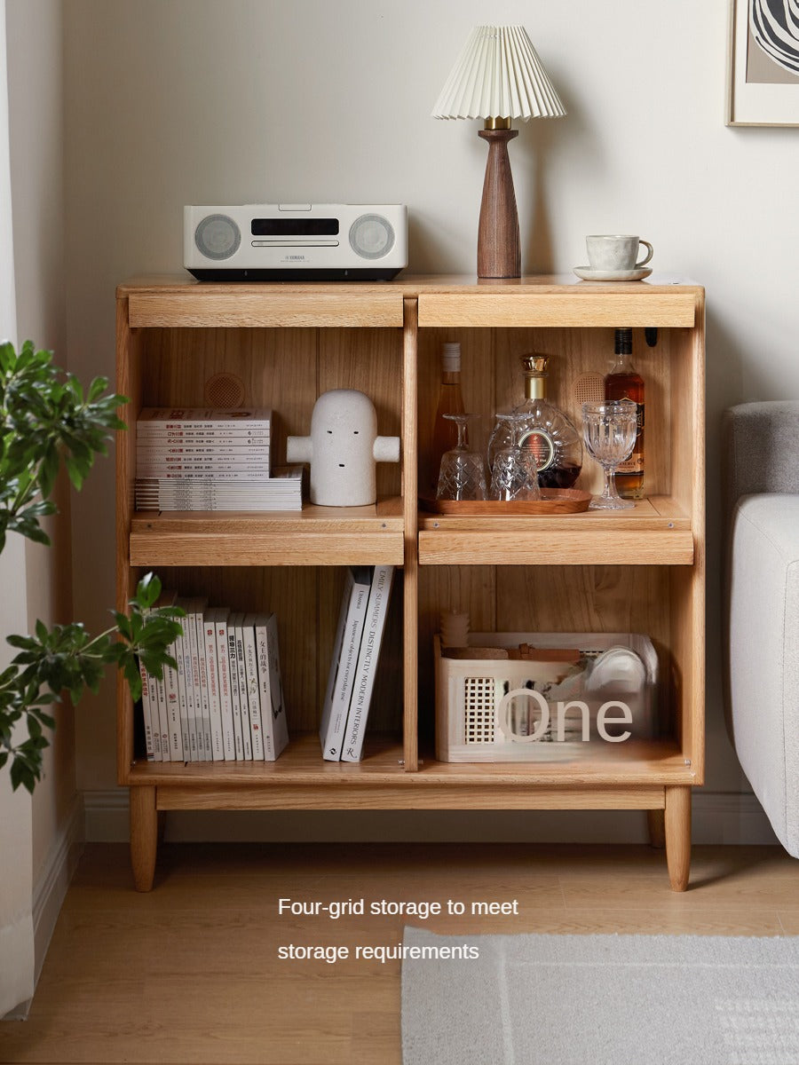 Oak, Сherry Solid Wood Four-Door Bookcase with Light, Magazine Cabinet