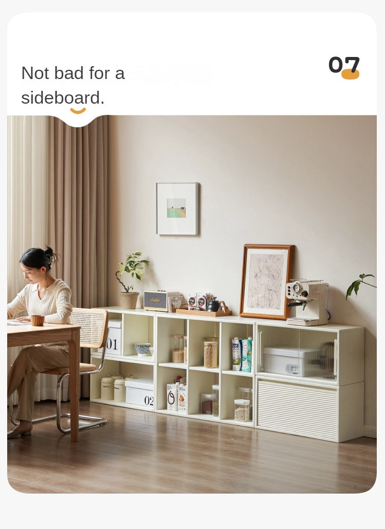 Pine Solid Wood Cream White Lattice Storage Low Bookcase
