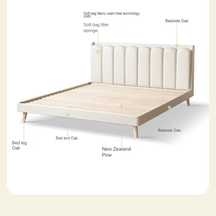 Oak Solid Wood Piano Key Bed Cream Style