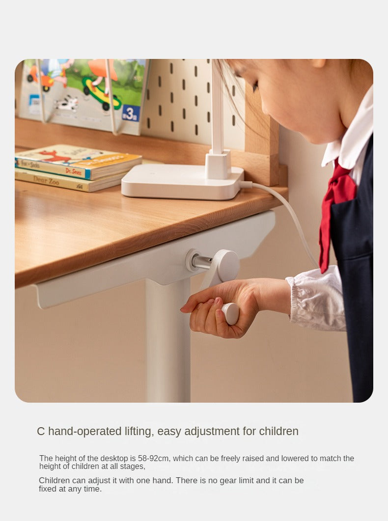 Beech Solid Wood Hand-Cranked Kids Lifting Table Board Shelf DIY