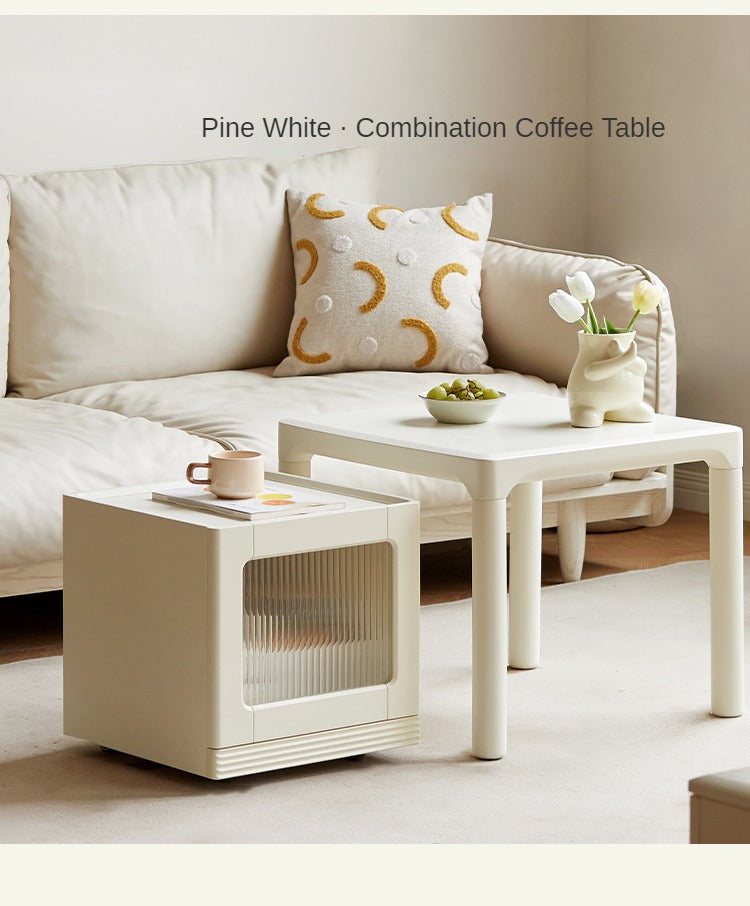 Pine Solid Wood Modern Mobile Coffee Table Storage Cabinet