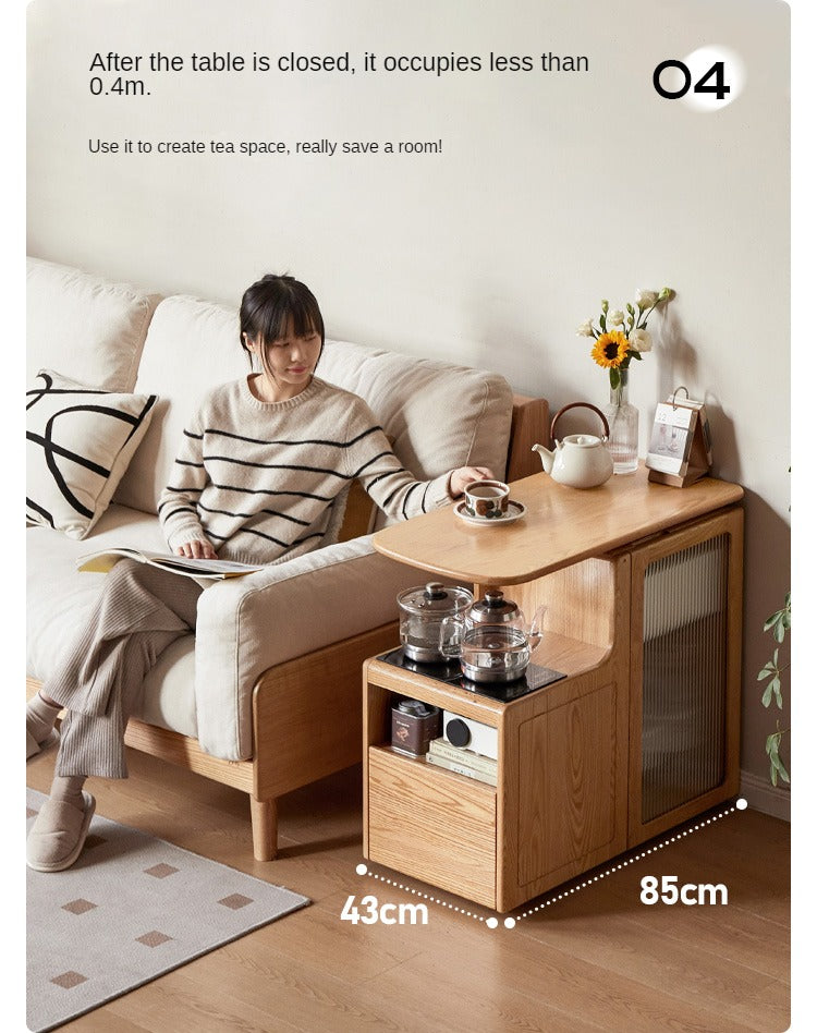 Oak, Black Walnut Solid Wood Movable Tea Cabinet With Tea Maker