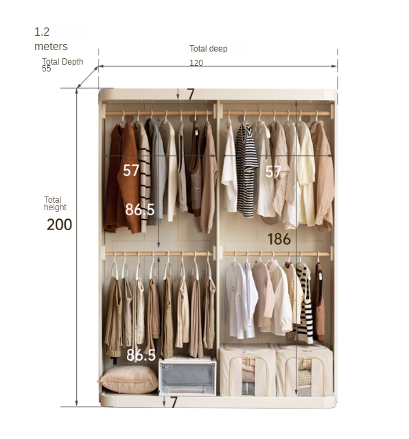 Poplar Solid Wood White Cream Walk-in Curtain Wardrobe.