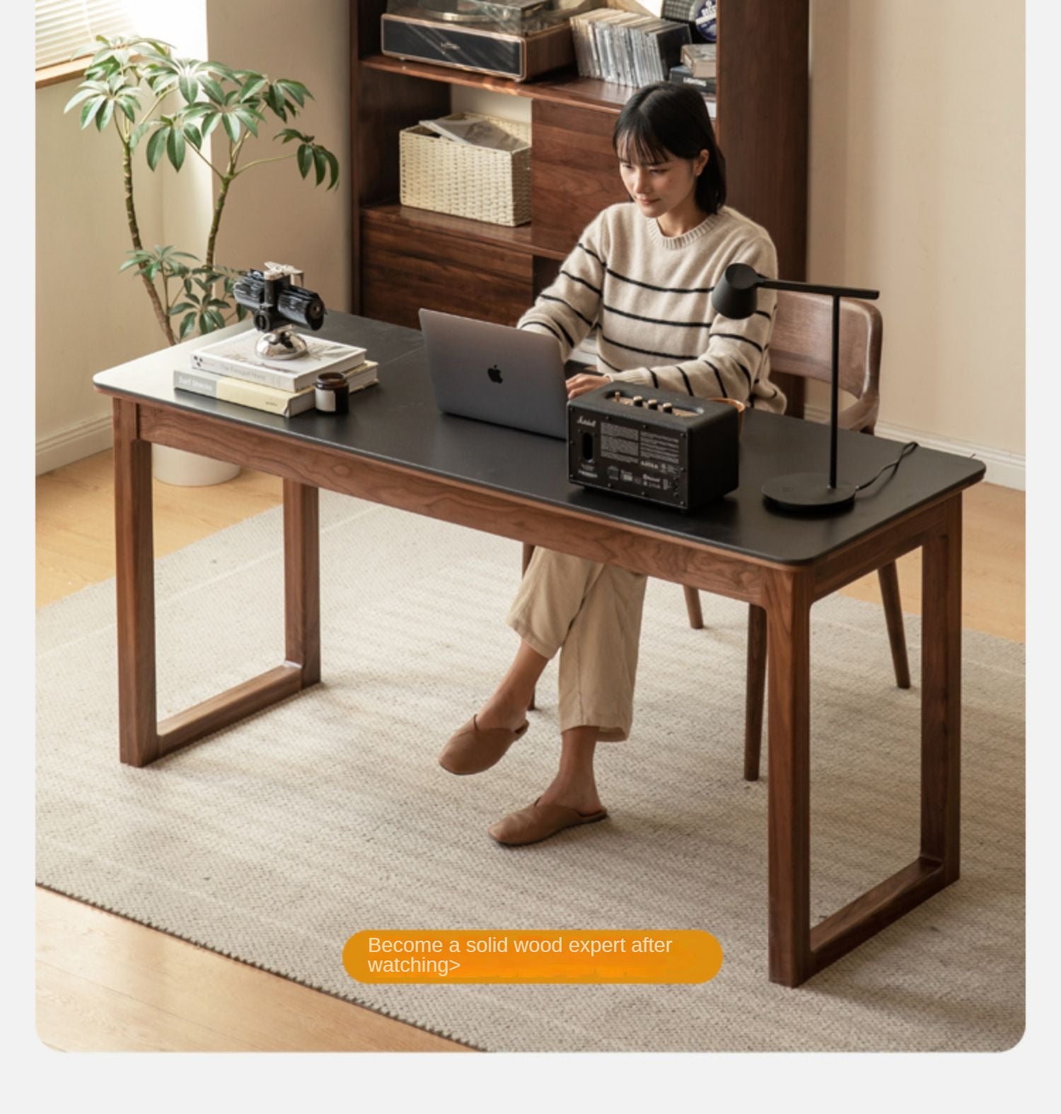 Rock slate Black Walnut Solid Wood Long Table "