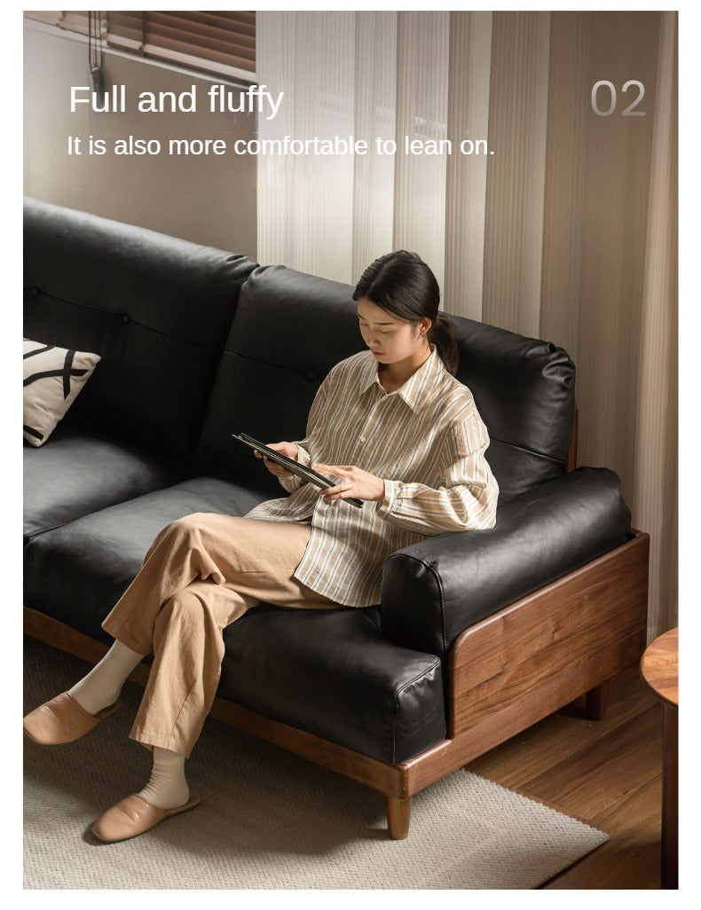 Black Walnut Solid Wood Leather, Fabric Sofa Modern.