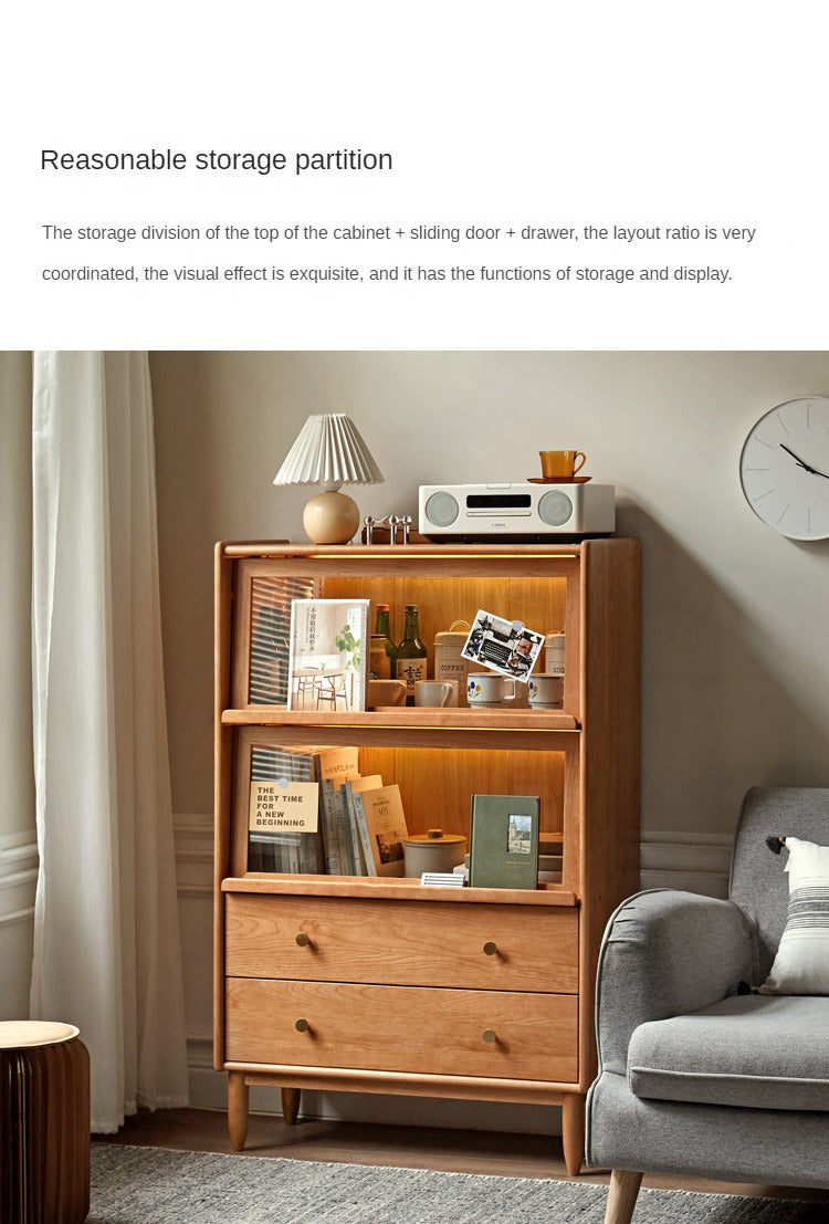 Cherry Wood, Oak, Poplar Solid Wood Side Cabinet Flip Door, LED light
