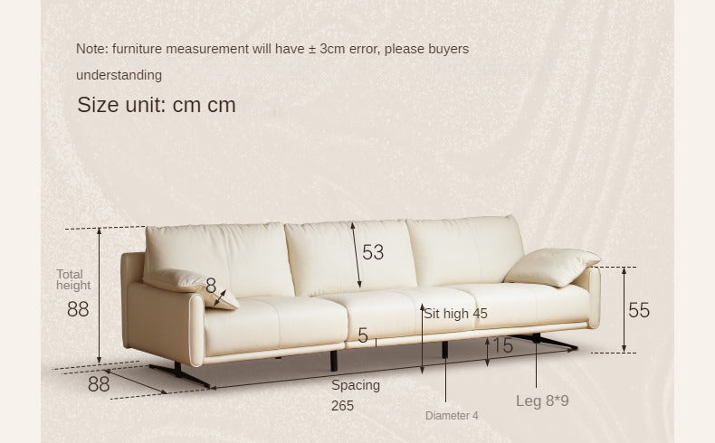 Leather Straight White Italian Sofa.