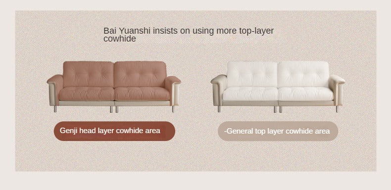 Leather Straight Italian Style Light Luxury Sofa,