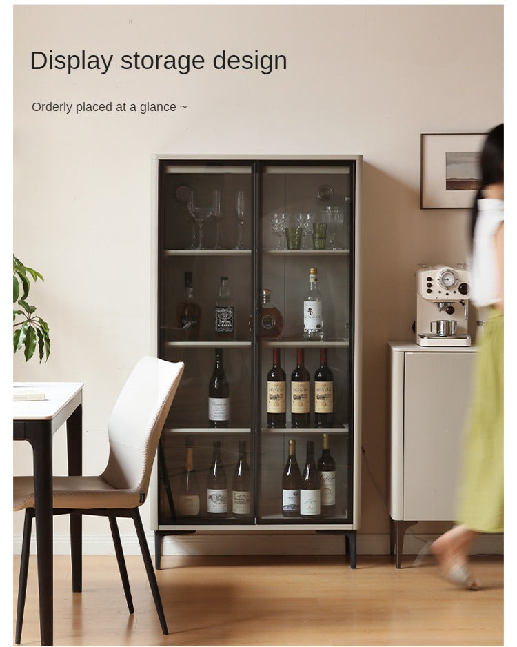 Poplar Solid Wood Wine Cabinet, Display Cabinet Glass Door Light Luxury
