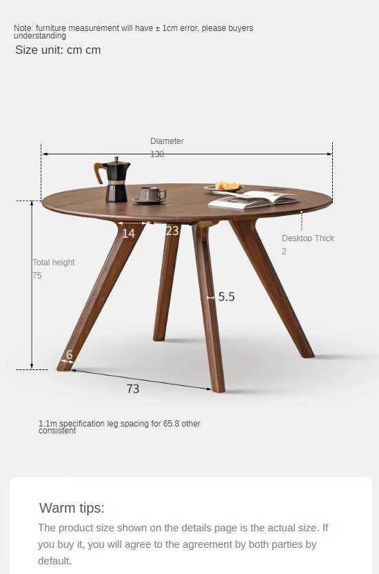 Black Walnut Solid Wood Retro Round Dining Table.