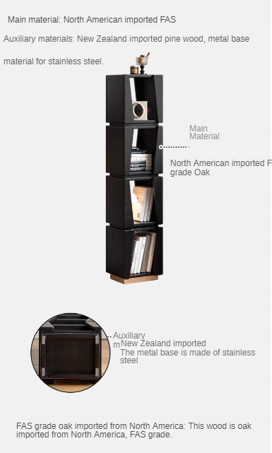Oak solid wood floor-standing narrow bookshelf.