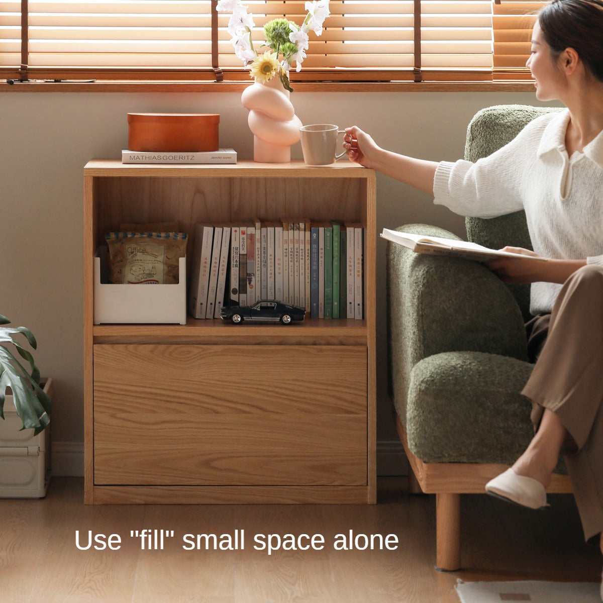 Oak, Solid Rubberwood, Ash Solid Wood Bookcase Free Combination Low Cabinet Floor-Standing Bookshelf