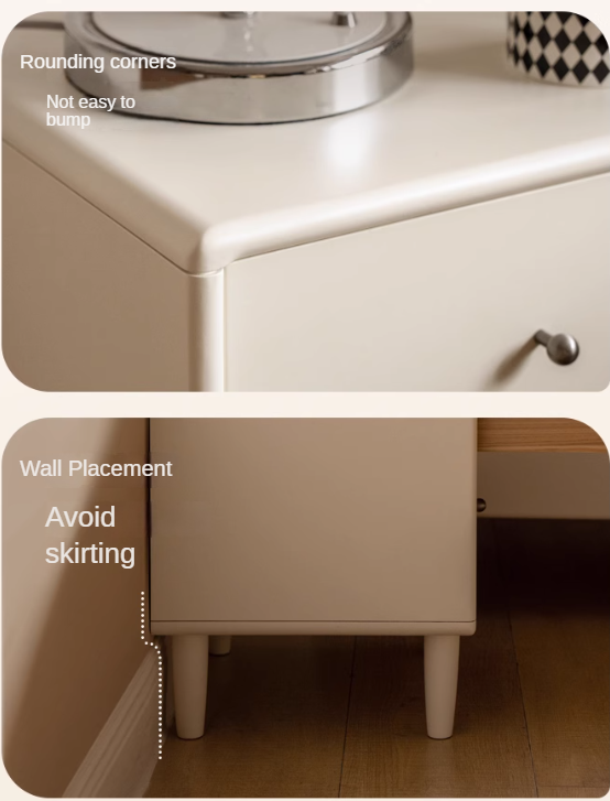 Solid RubberWood White Cream Style Nightstand