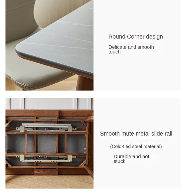 Black Walnut, Ash Solid Wood Telescopic Rock Slab Dining Table