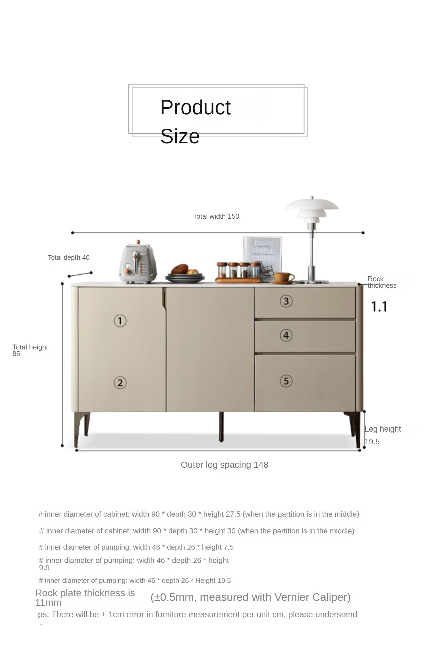 Poplar Solid Wood Sideboard Slate Top