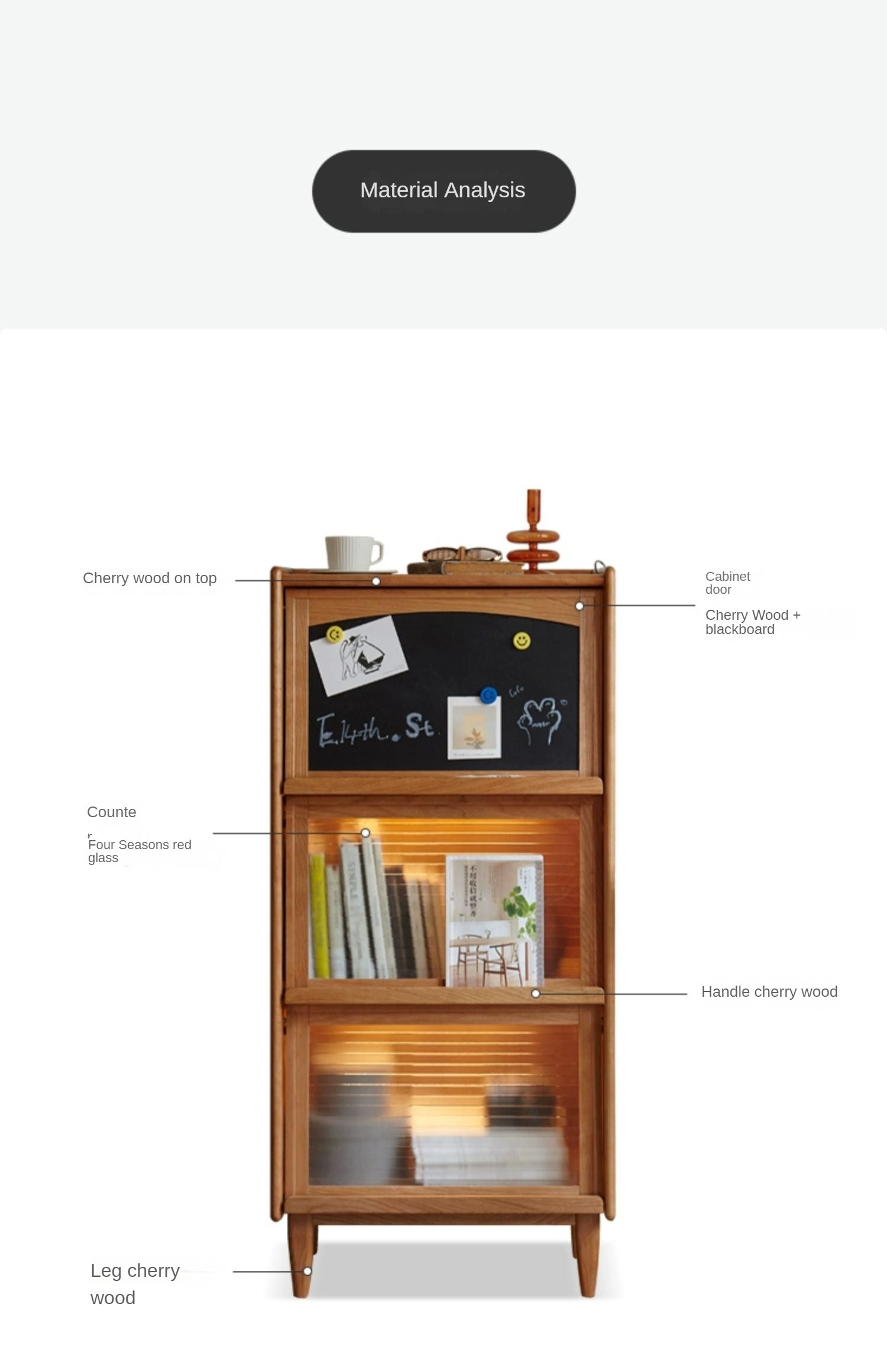 Cherry, Oak Solid Wood Flip Door Magazine Cabinet LED light -