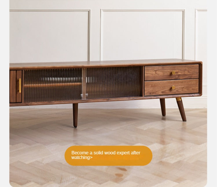 Black Walnut Solid Wood Nordic TV Cabinet.