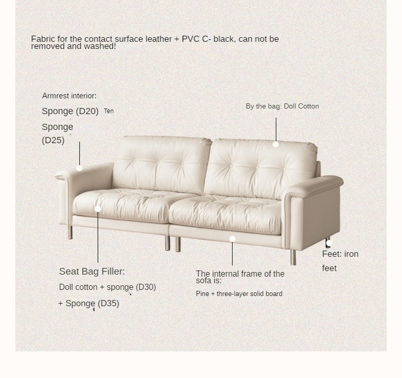 Leather Straight Italian Style Light Luxury Sofa,