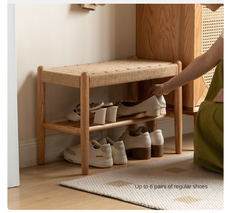 Oak Solid Wood Modern Rope Shoe Bench