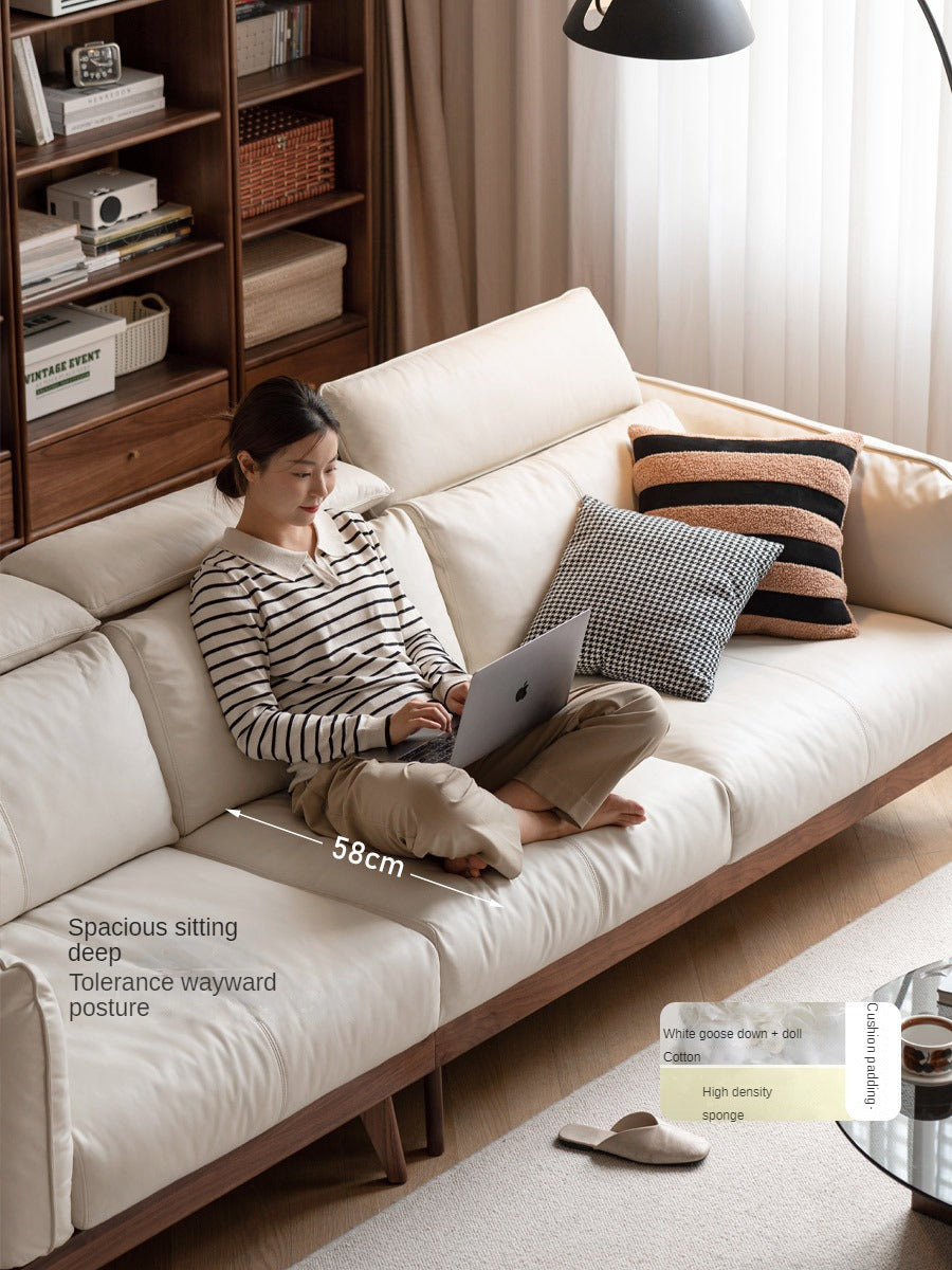 Black Walnut, Ash Solid Wood Genuine Leather Down Sofa.