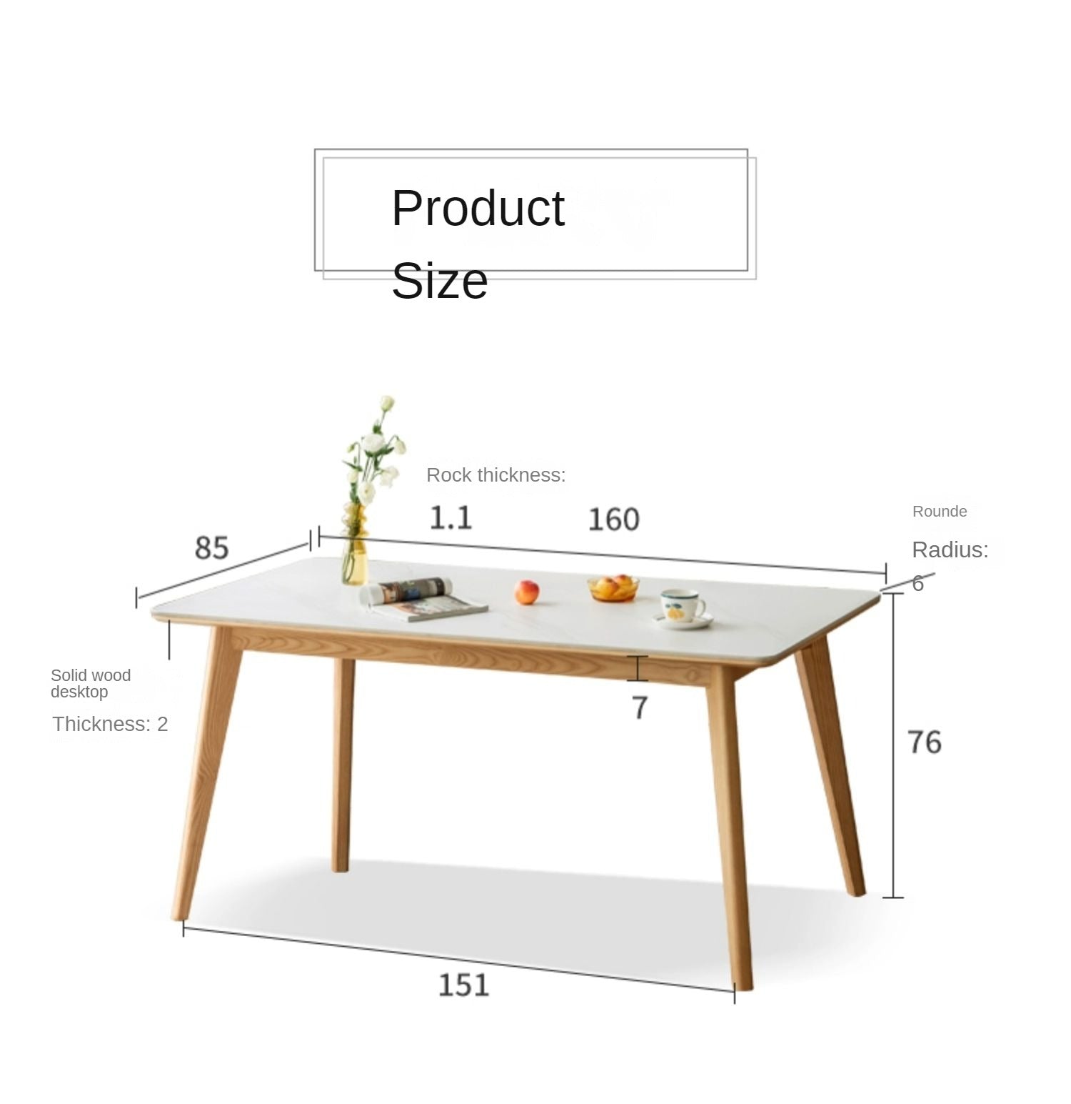 Ash Solid Wood Nordic Dining Table With Rock Slab Surface