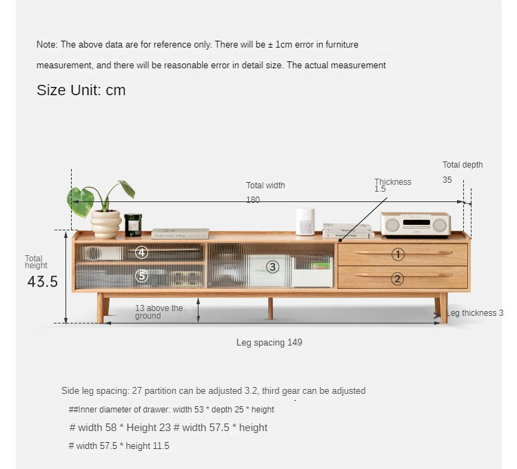 Oak Solid Wood TV Stand Sliding Door.