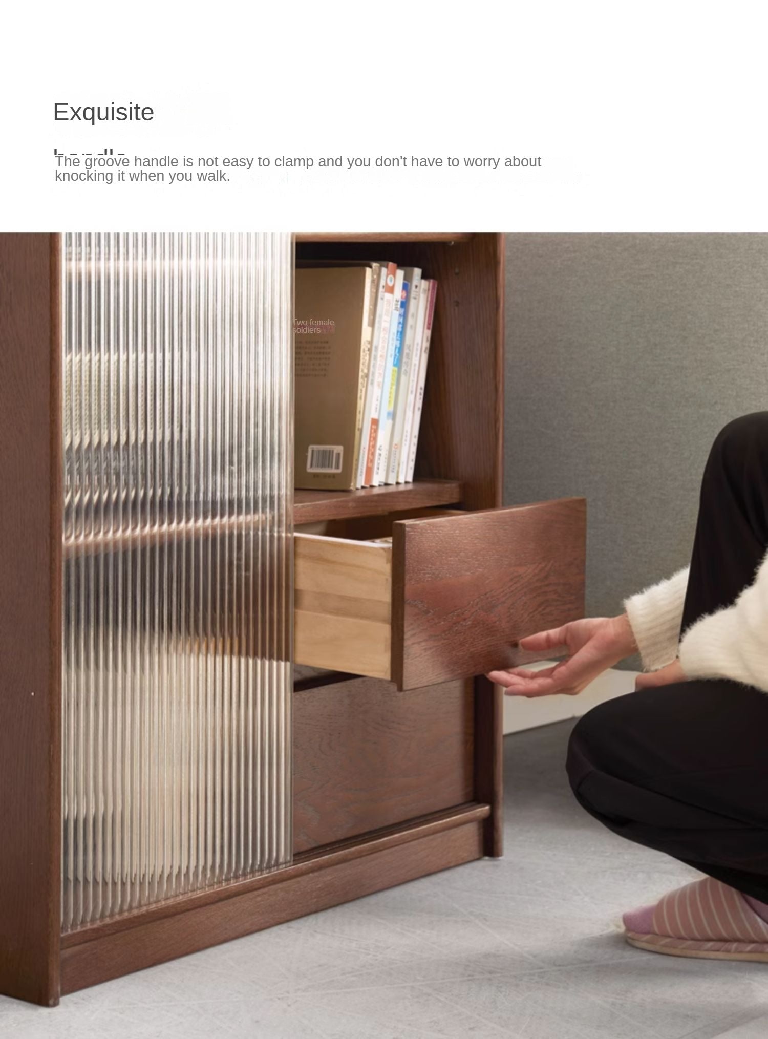 Oak Solid Wood Side Cabinet Glass Door Small Bookcase