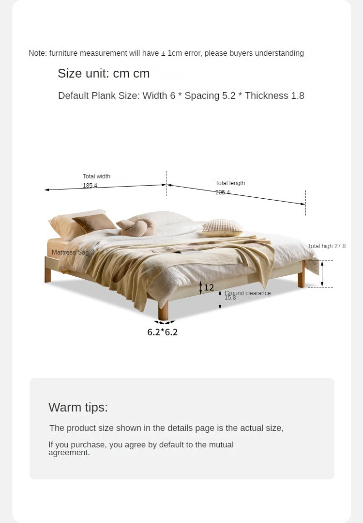 Poplar Solid Wood platform bed, headboard-free bed