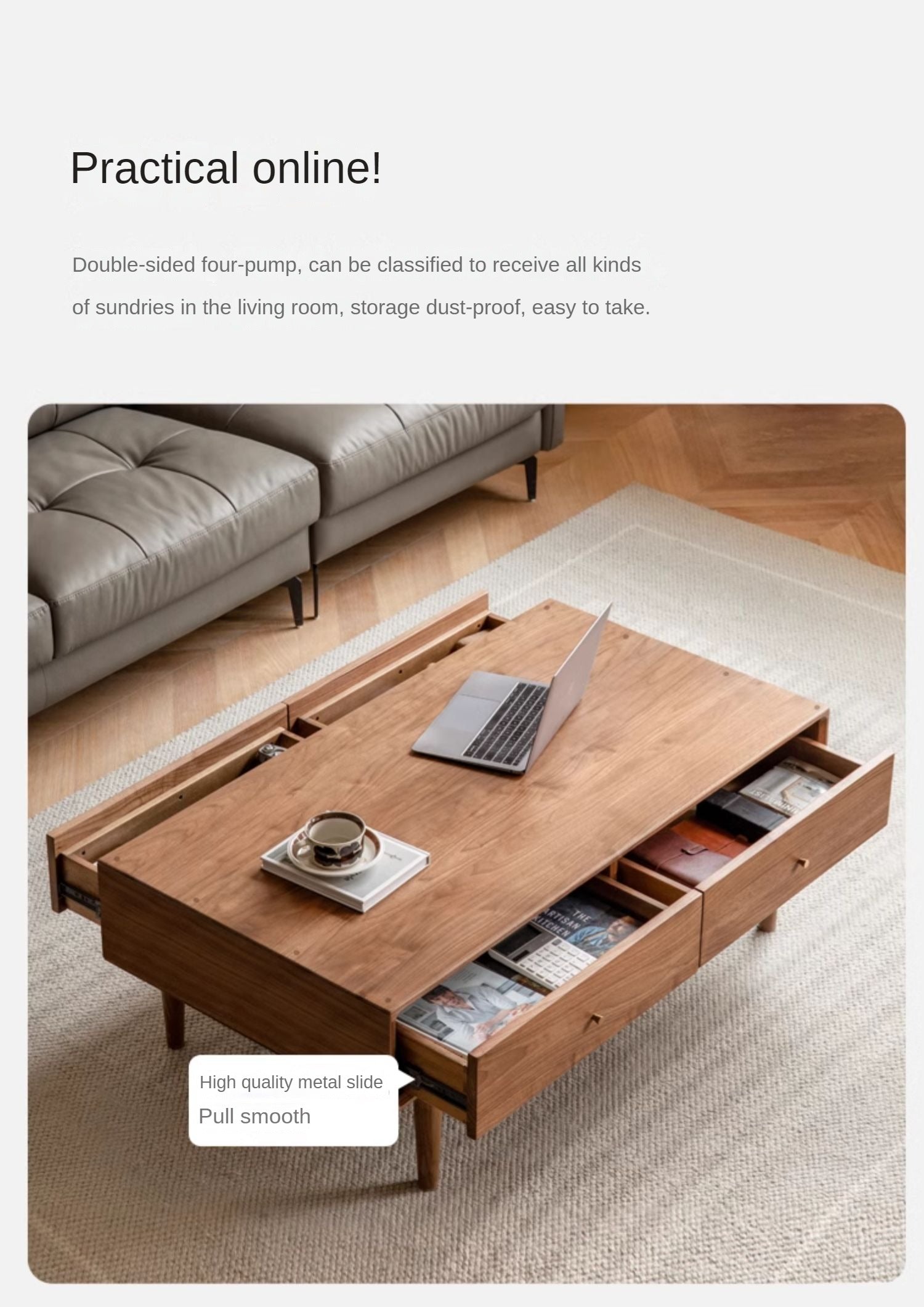 Black Walnut, Sandalwood Solid Wood Rock Plate Modern Coffee Table