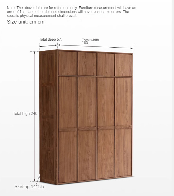 Oak, Cherry Wood, Black Walnut Solid Wood Retro Style Skeleton Line Large Wardrobe.