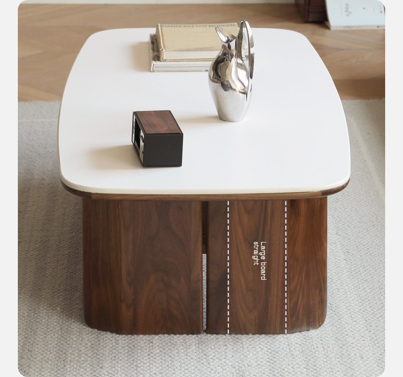 Rubber, Black Walnut, Сherry Solid Wood Rock Plate Coffee Table