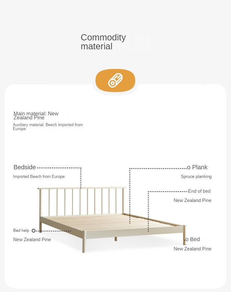 Pine Solid Wood Bed Nordic Light Luxury White Bed