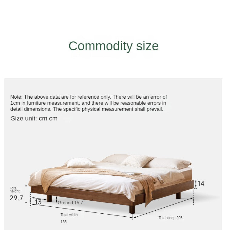 Black walnut solid wood platform bed, headboard-free suspended bed