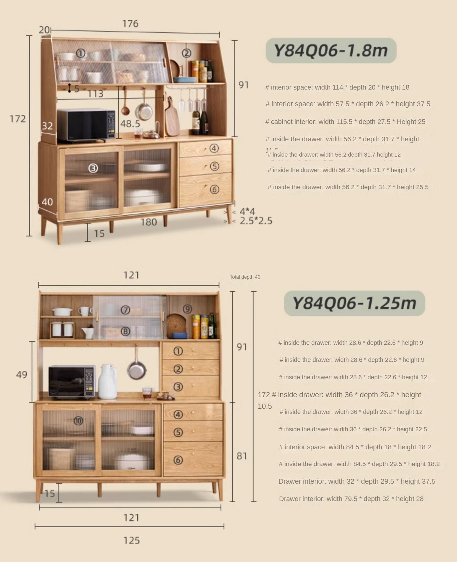 Solid Rubberwood, Oak Solid Wood, Beech Solid Wood Buffet Cabinet, Sideboard