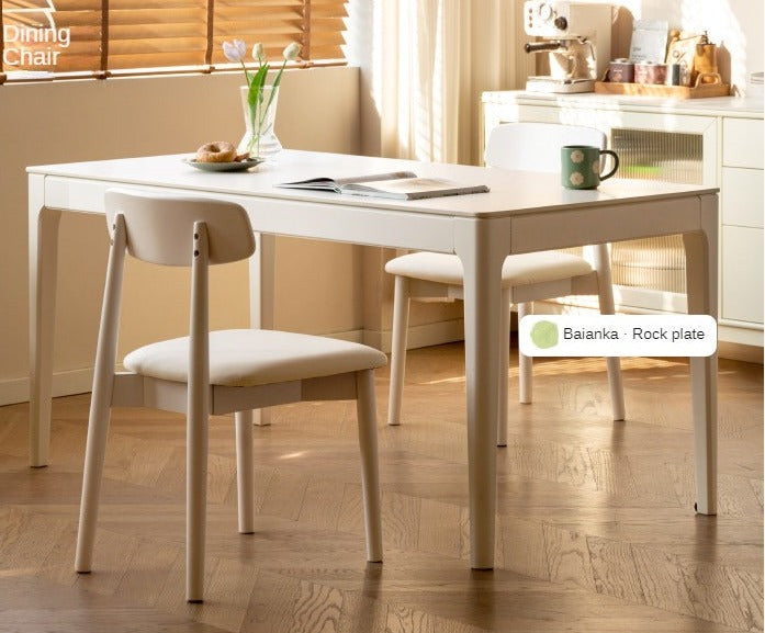 4 pcs Solid RubberWood, Birch Solid Wood Dining Chair Cream Style