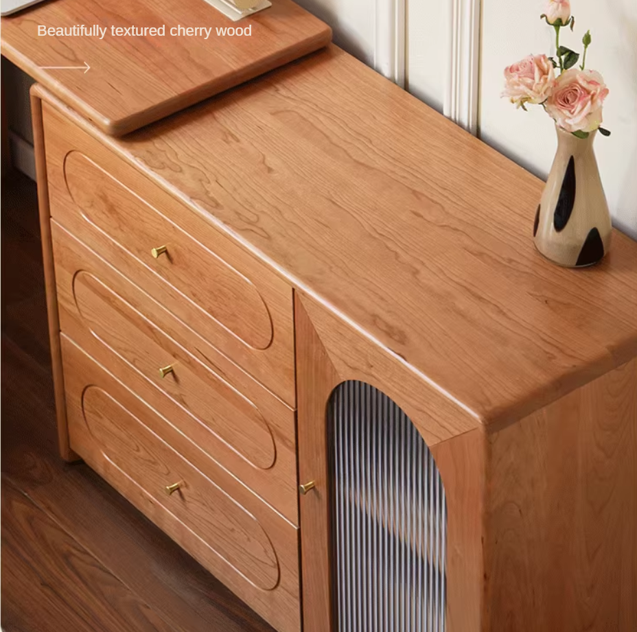 Cherry Solid Wood Retractable French Retro Dressing Table.