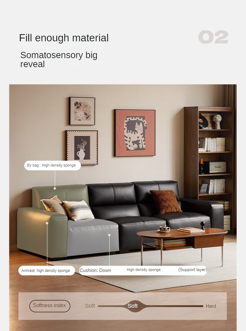 Leather Sofa First Layer Yellow Cowhide Tofu Block Leather Sofa.