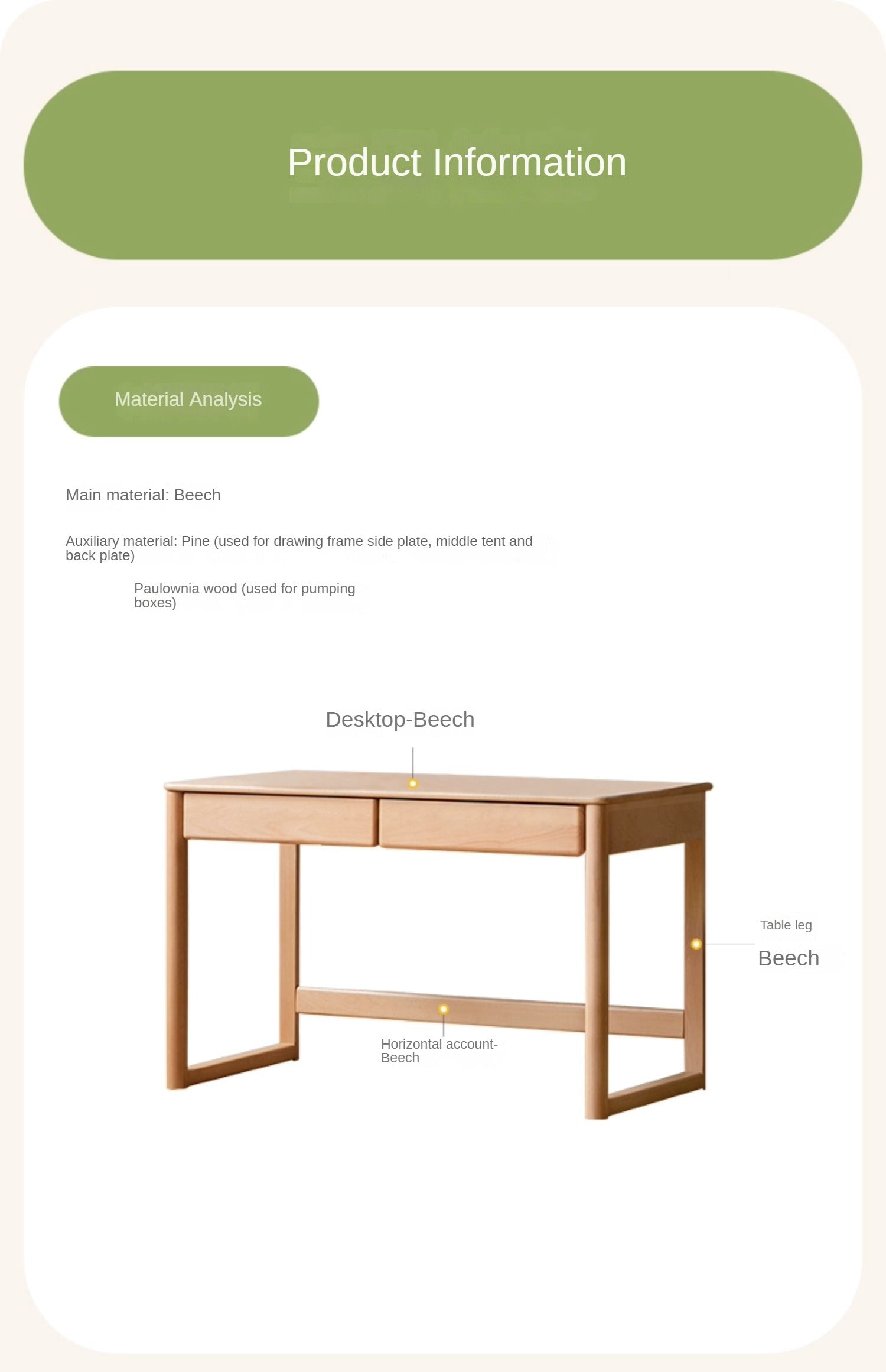Beech Solid Wood Children's Large Desktop desk