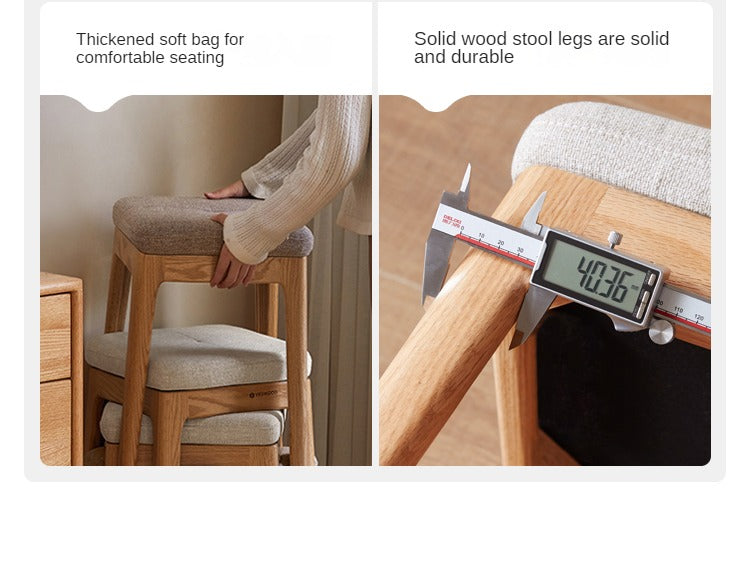Oak Solid Wood Comfortable Soft Pack Dining Stool