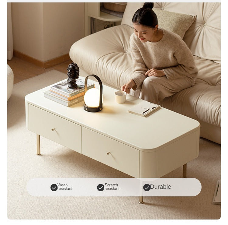 Poplar Solid Wood Modern White Storage Coffee Table