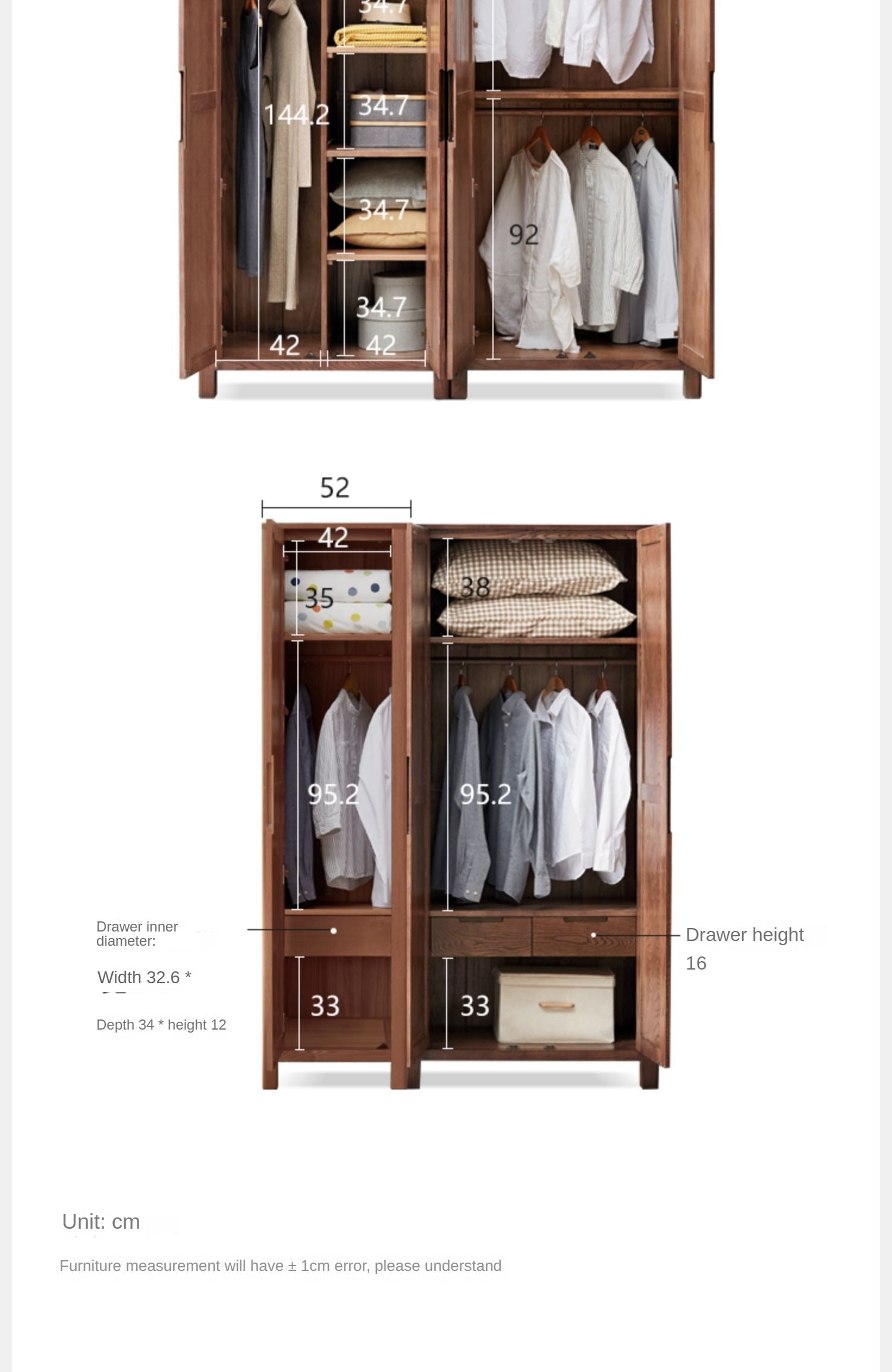 Walnut color Wardrobe Oak Solid Wood"