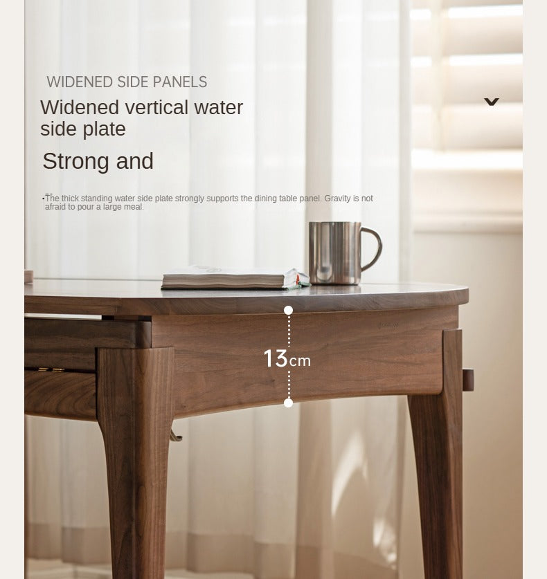 Black Walnut, Oak Solid Wood Modern Folding Round Dining Table