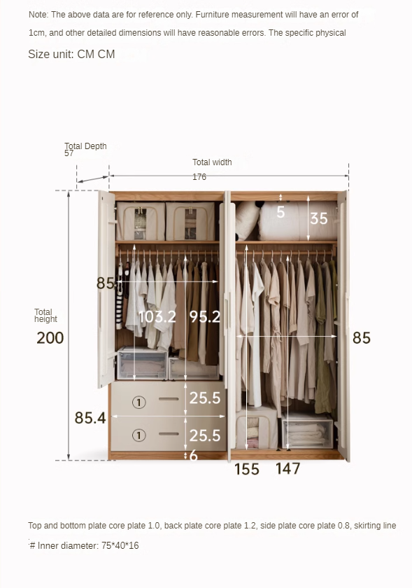 Oak Solid Wood Log Cream Style Wardrobe.