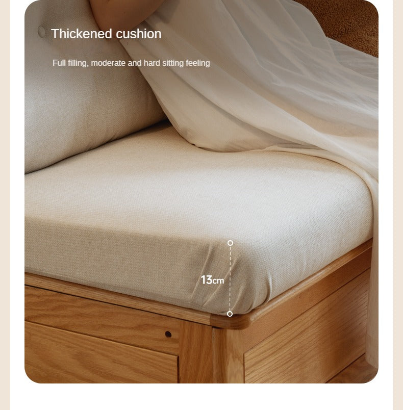 Oak Solid Wood Fabric Card Seat Floor Box Sofa.
