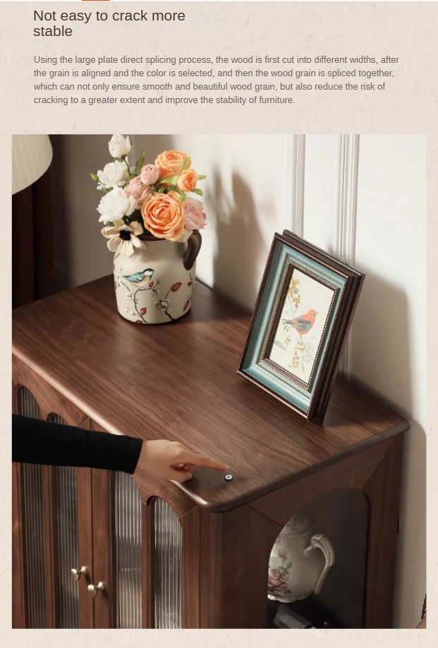 Black Walnut Solid Wood Retro Side Cabinet.