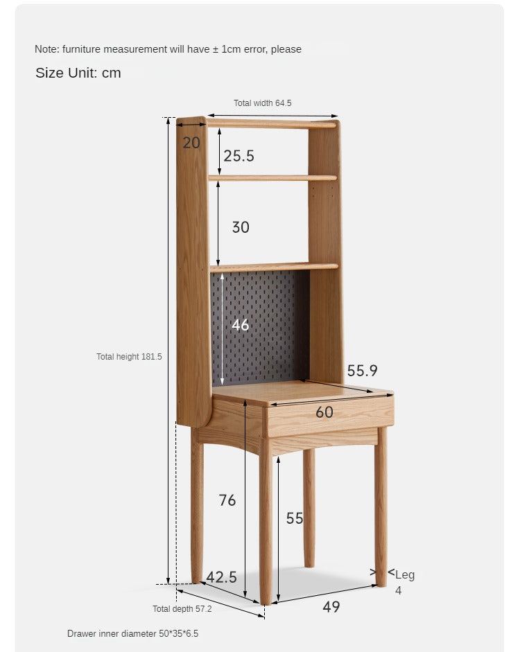 Oak Solid Wood Desk Bookshelf