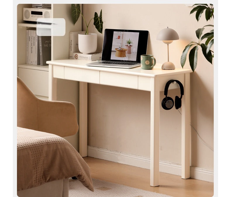 Rubber Solid Wood Modern Narrow Cream Style Drawer Desk