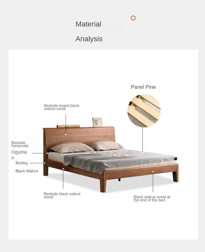 Black Walnut, Teak,Ash Solid Wood Bed Nordic Modern