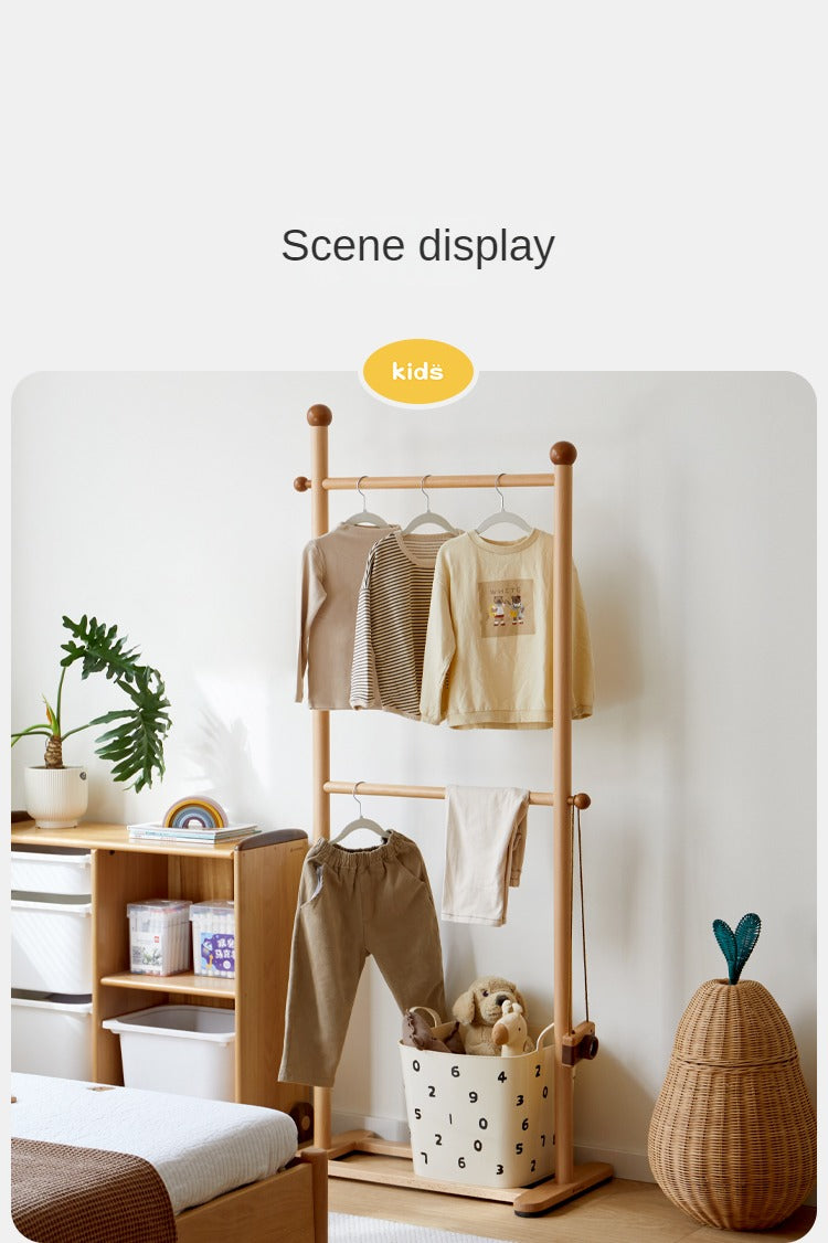 Beech, Oak Solid Wood Coat Rack for Children's Bedroom Clothes Hanger