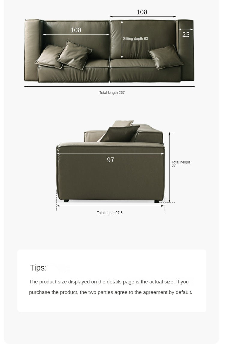 First Layer Yellow Cowhide Italian Tofu Block Sofa.
